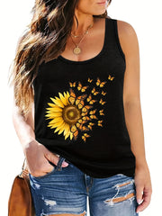  Sunflower & Butterfly Print Tank