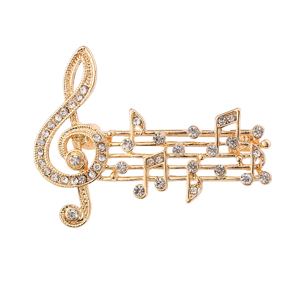 Musical Note Brooch with Artificial Diamonds