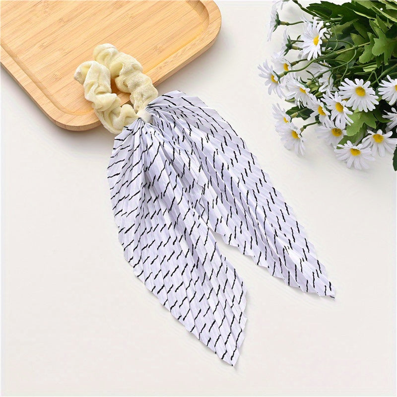 Vintage Pleated Scrunchies Hair Tie Velvet Hair Rope Striped Hair Accessories
