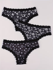  Eyeball & Mushroom Print Lace Trim Bikini Set