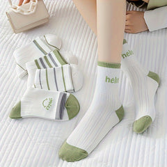 5 Pairs Letter & Stripe Print Socks Mid Tube Women's Stockings