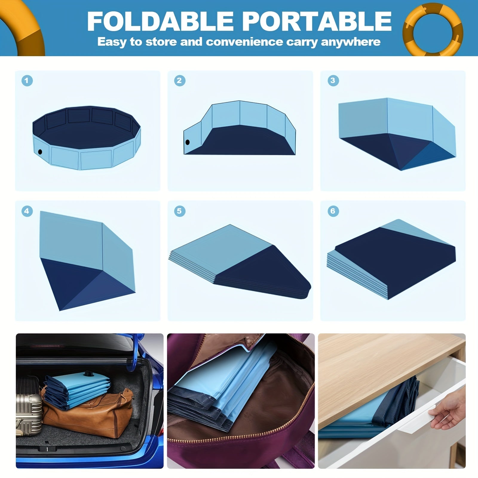 Foldable Dog Pool Collapsible Hard Plastic Swimming Pool for Pets Dogs Cats