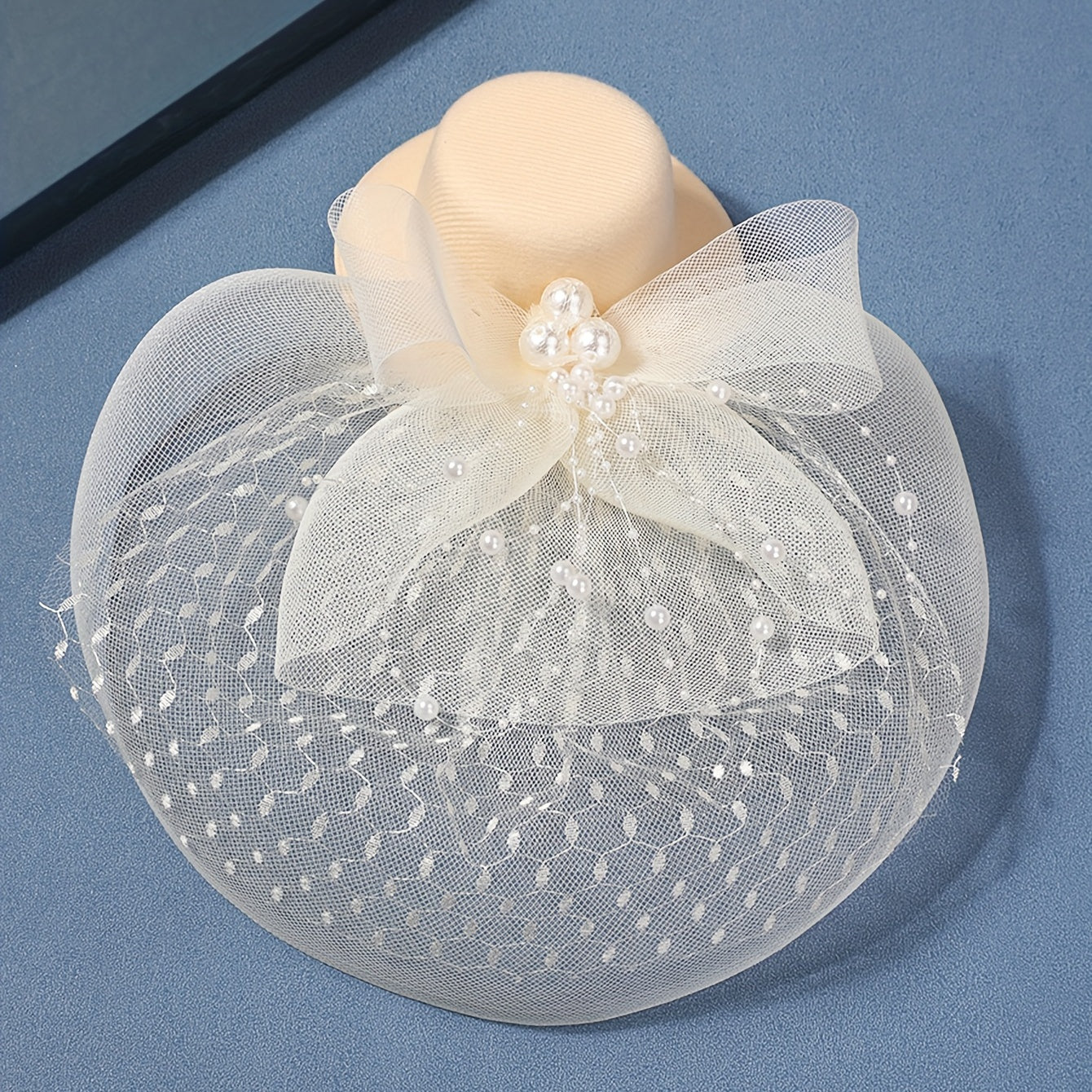 Beige Lace Fascinators Hat with Faux Pearl Decor
