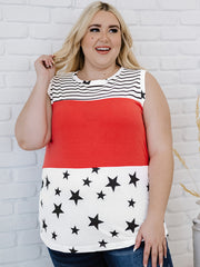  Striped Star Print Tank Tops Women's Plus Casual Tank