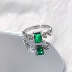 Square Green Zircon Adjustable Ring Hand Jewelry for Men