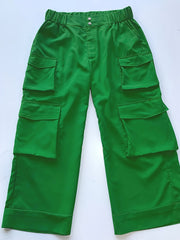  Solid Wide Leg Cargo Pants High Rise Button Fly Trousers