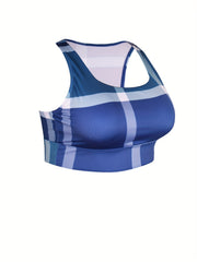  Women's Geo Pattern Sports Bra, Racer Back High Stretch Yoga Bra