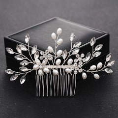 Crystal Flower Bridal Hair Comb with Silver Accents