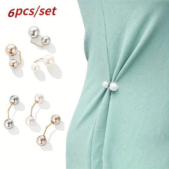 6pcs Set Faux Pearl Waist Pins Scarf Brooches for Women