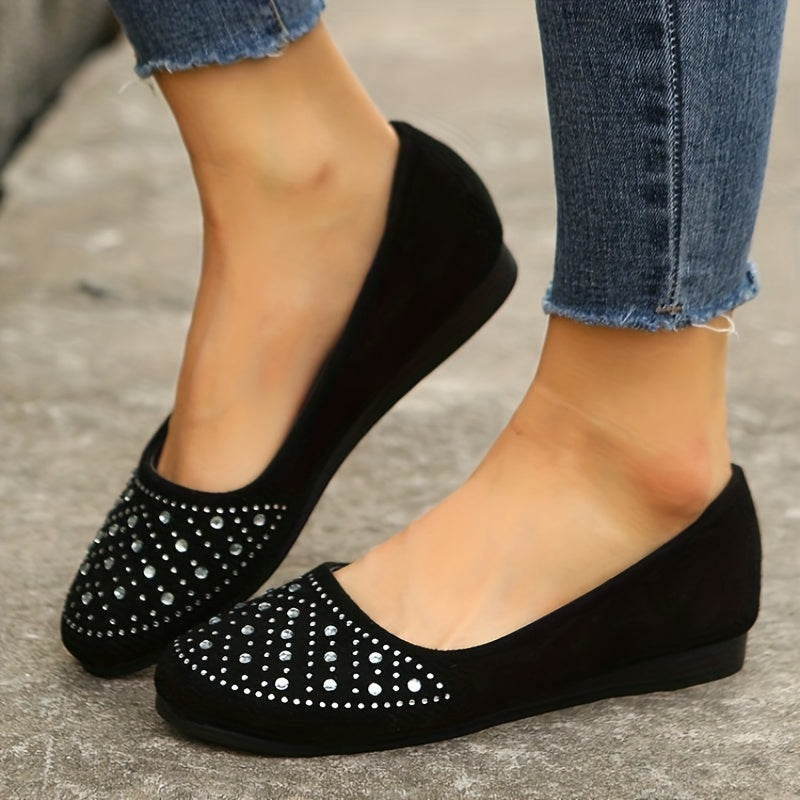 Women's Rhinestone Slip On Flat Shoes Soft Sole Casual Flats