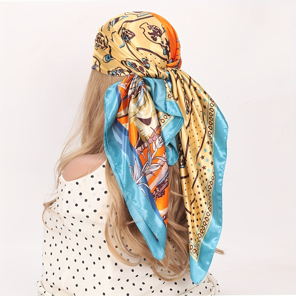 Cartoon Animal Print Silk Bandana Square Scarf Beach Towel Head Wrap