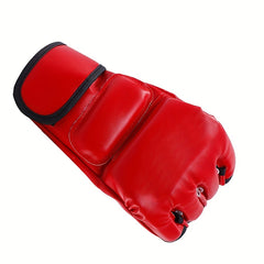 Red Faux Leather Half Finger Boxing Gloves for Comfort and Durability