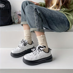 Women's Platform Skate Shoes Round Toe Low Top Trainers