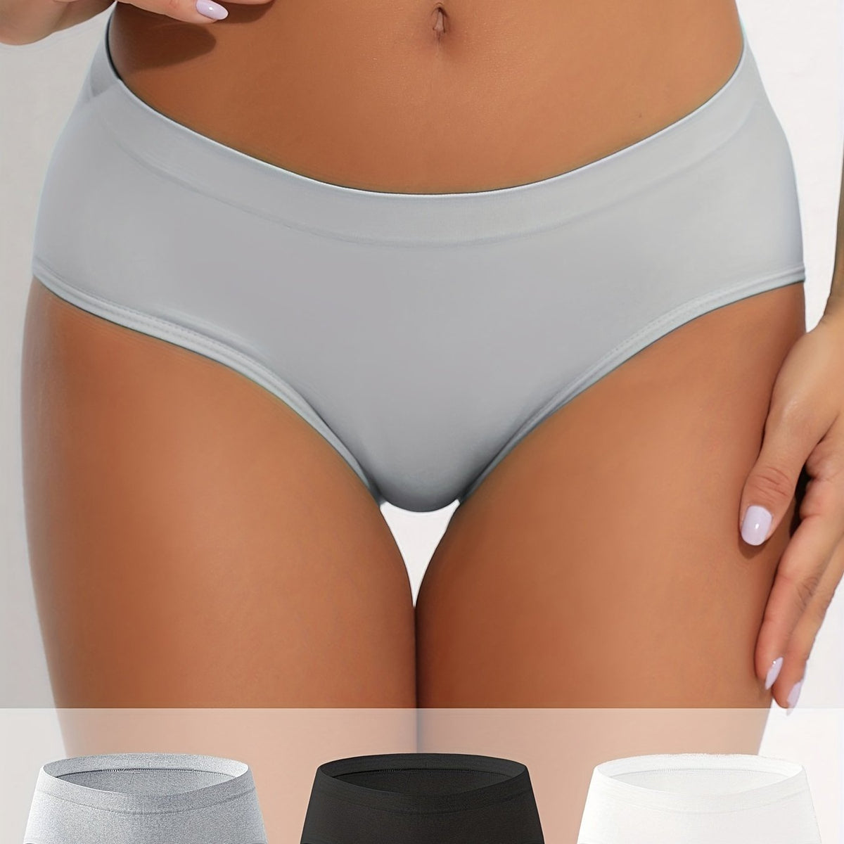 3pcs Seamless Solid Briefs Comfy & Breathable Stretchy Intimates Panties