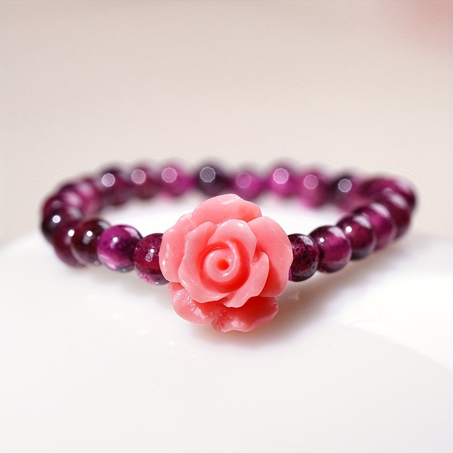 Garnet Beaded Stretch Ring for Women & Girls
