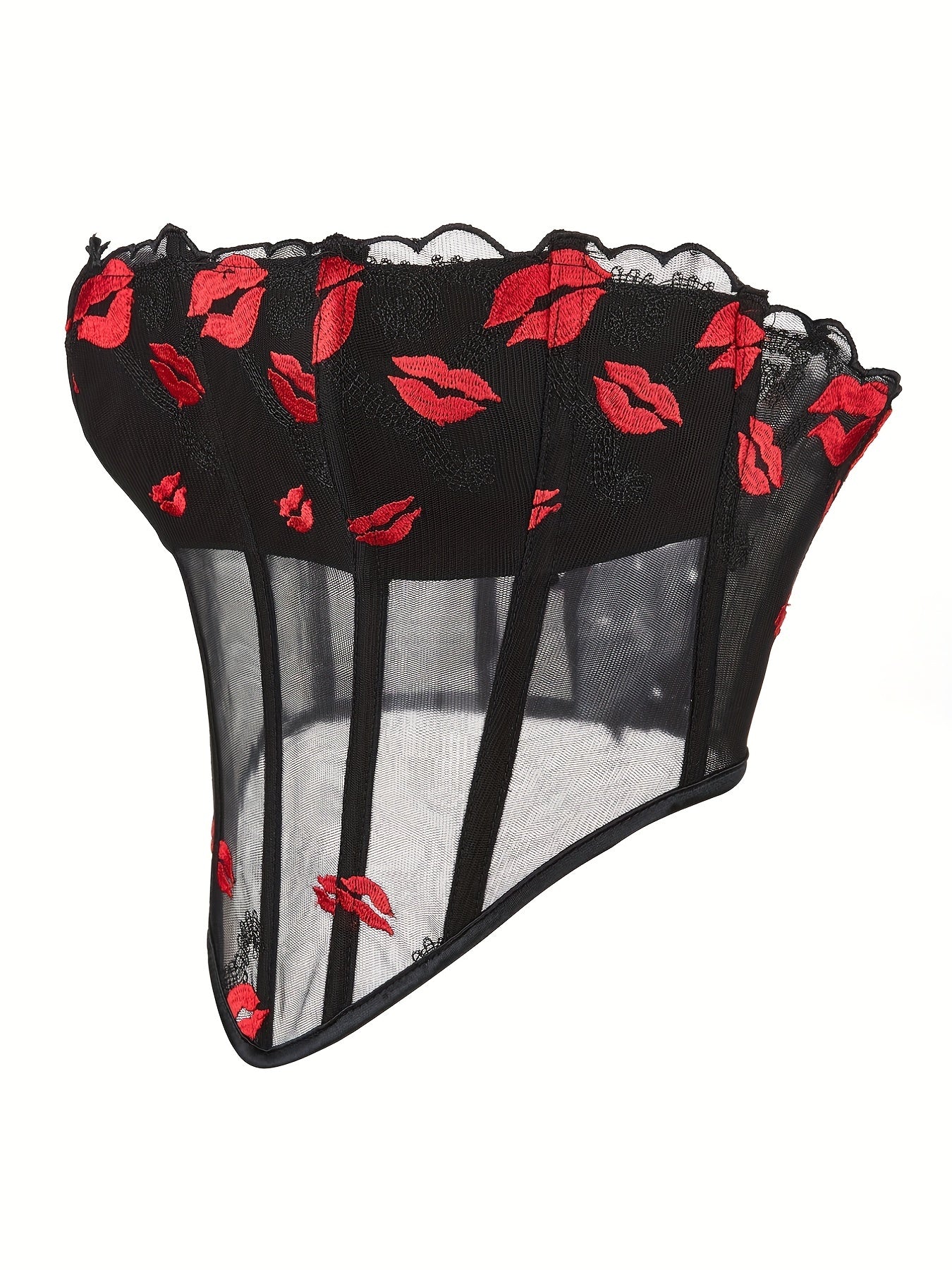 Lips Pattern Strapless Corset Mesh Tummy Control Body Shaper
