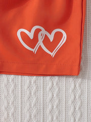 Toddler Girls Heart Graphic Paperbag Waist Casual Sports Track Shorts