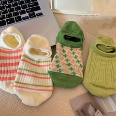 4 Pairs Striped Ankle Socks Soft & Lightweight Low Cut Stockings