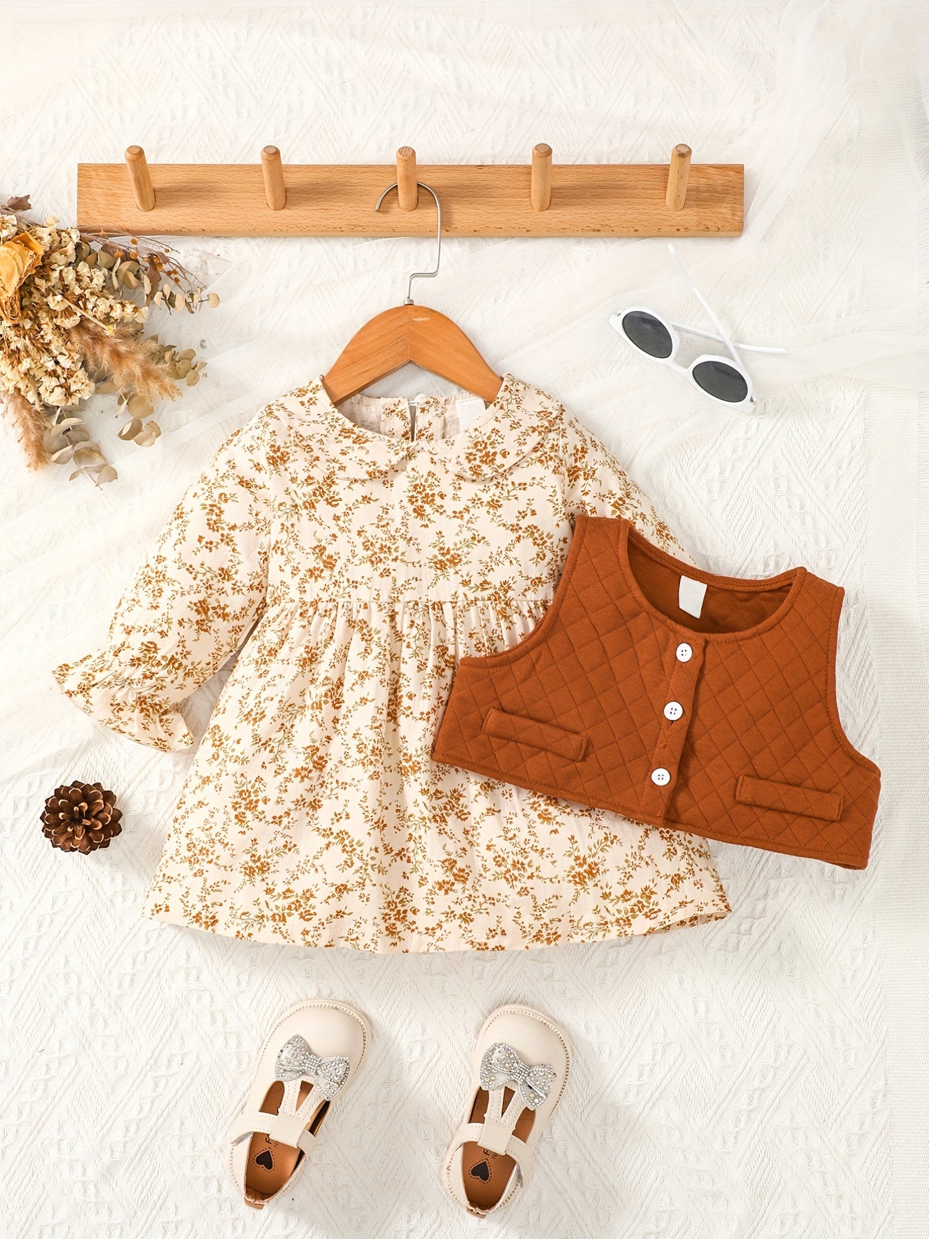 Infant Baby Doll Collar Floral Skirt Vest Set