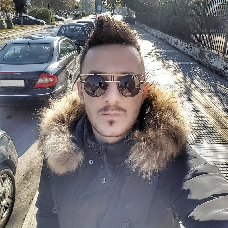 Men's Vintage Steampunk Round Frame Sunglasses
