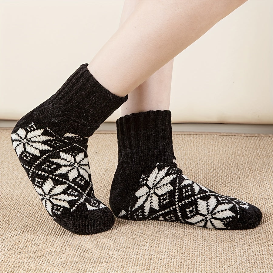 Snowflake Print Thickened Socks Comfy & Warm Mid Tube Socks Women's