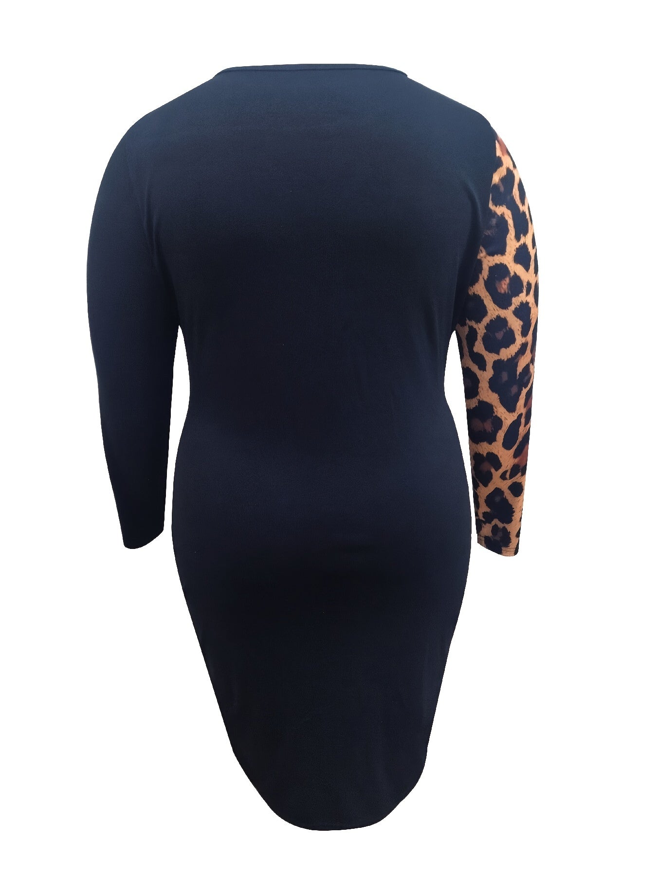  Colorblock Leopard Print Bodycon Midi Dress