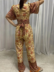 Boho Floral Print 2pc Set Wide Leg Pants & Crop Top