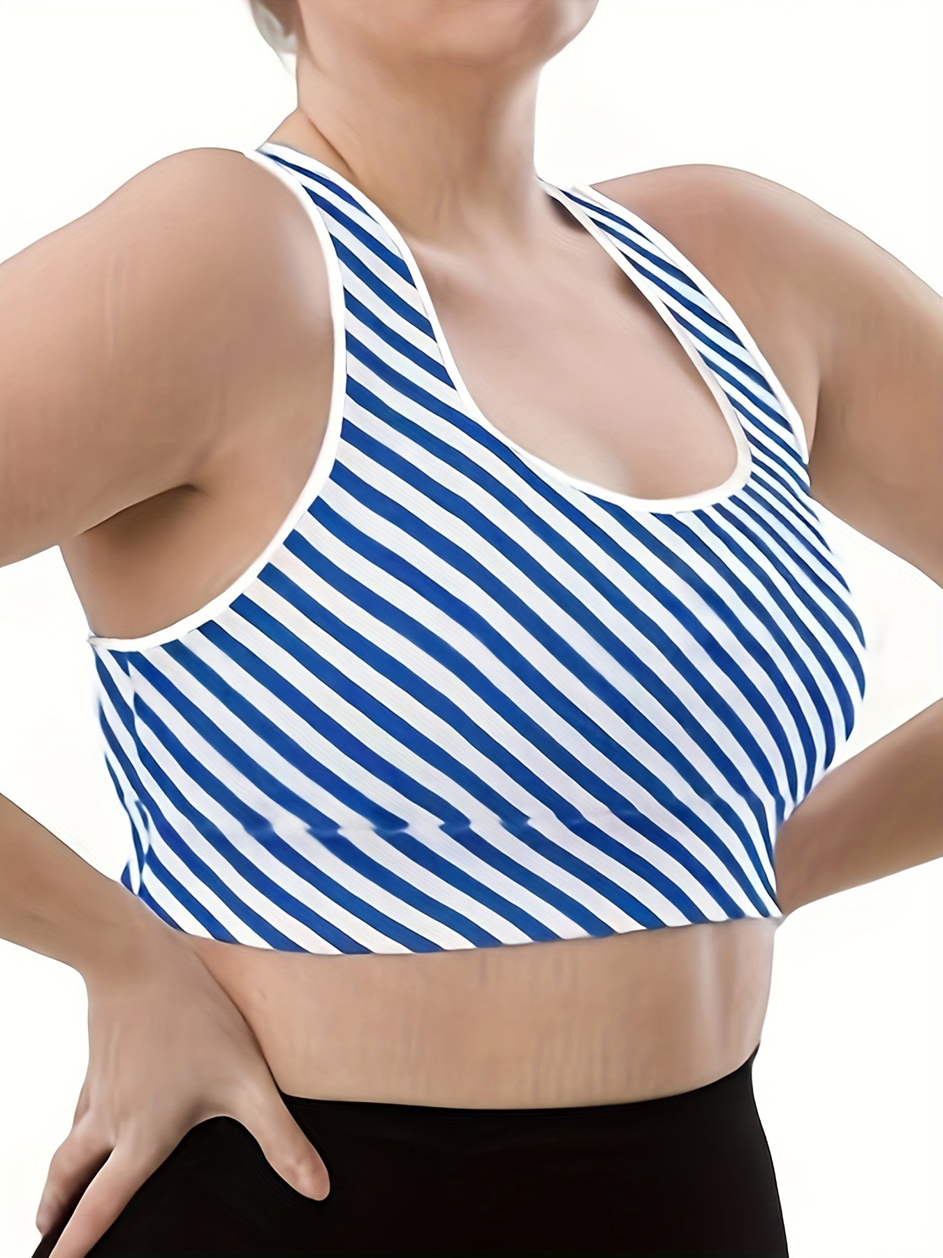  Women's Sports Bra Striped Racer Back Medium Stretch