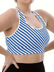  Women's Sports Bra Striped Racer Back Medium Stretch