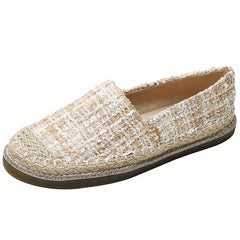 Women's Tweed Platform Loafers Casual Round Toe Low Top Flats