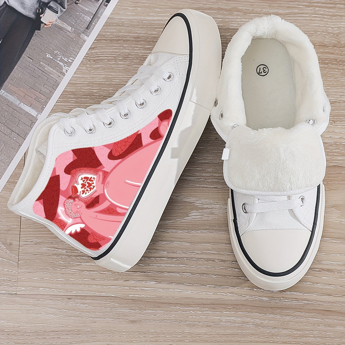 Girl's High Top Love Heart Skate Shoes With Plush Lining