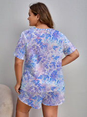  Tie Dye Leaf Print Short Sleeve Pajama Set