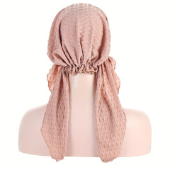 Solid Embossed Turban Cap Elastic Headscarf Women Ramadan Hijab Bandana