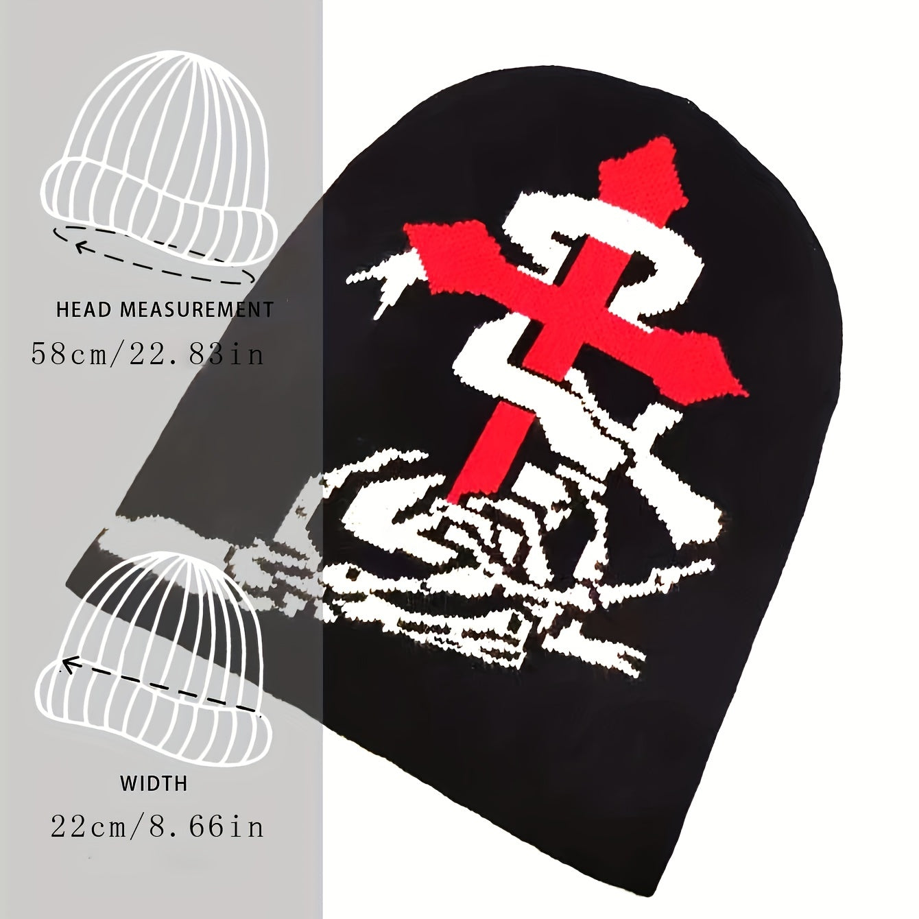 Cross Jacquard Beanie Hip Hop Unisex Warm Knit Hat Elastic Knitted Skull Cap