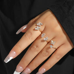 Zircon Butterfly Ring Set Silver Plated Moon Lightning Women's Ring