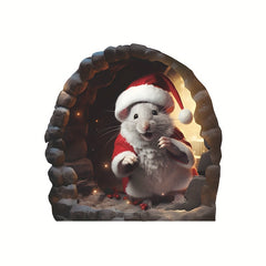 3D Mouse Hole Wall Sticker Christmas Hat Decal