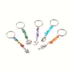 5pcs Ocean Animal Keychain Gravel Rice Beads Turtle Seahorse Key Ring