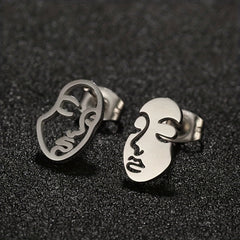 Hollow Face Stud Earrings Funny Artistic Face Stainless Steel Jewelry