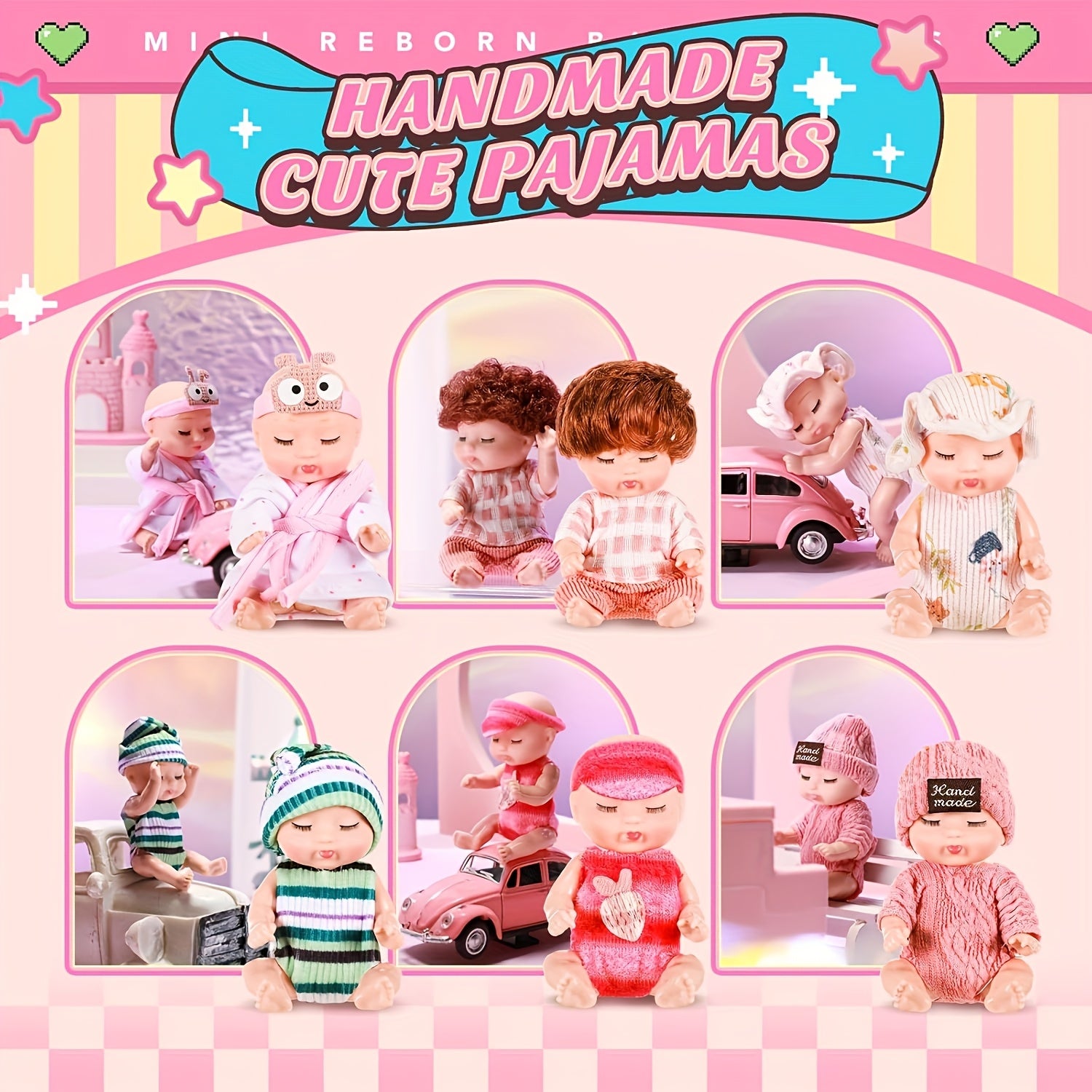 6pcs 4 Inch Mini Reborn Baby Dolls Easter Gift Realistic Doll with Clothes Set