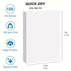 Glossy Photo Paper 3.5x5 100 Sheets 53lb 200Gsm Blank Back
