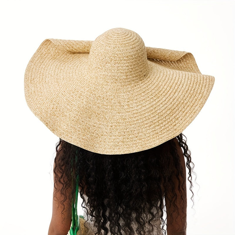 Oversized Wide Brim Sun Hat Khaki French Style Straw Hats UV Protection