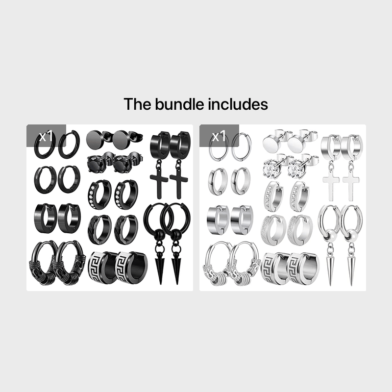11 Pairs Stainless Steel Small Hoop Cross Hanging Earrings Set