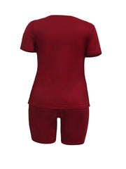  Letter Print Tee & Shorts Set Women's Plus Casual 2pcs