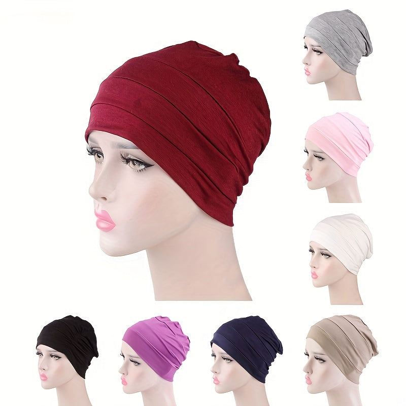 Pleated Turban Cap Head Scarf Women Ramadan Hijab Chemo Hat