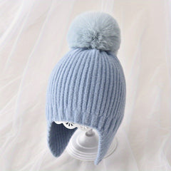 Children's Knitted Hat with Ear Protection and Fur Ball