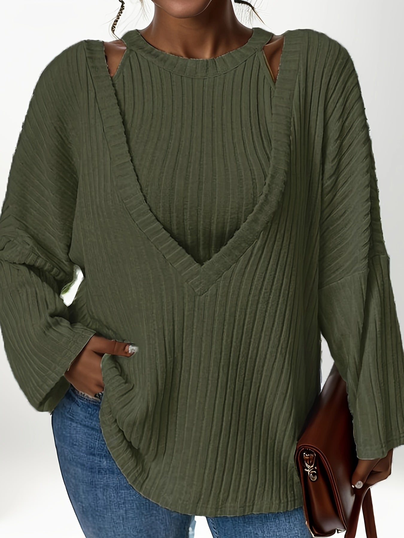  Women Ribbed Knit Top & Cami 2 Piece Set