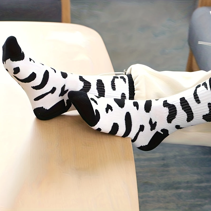 6 Pairs Cow Spot Print Socks Women's Crew Stockings Hosiery