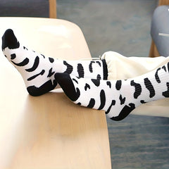 6 Pairs Cow Spot Print Socks Women's Crew Stockings Hosiery