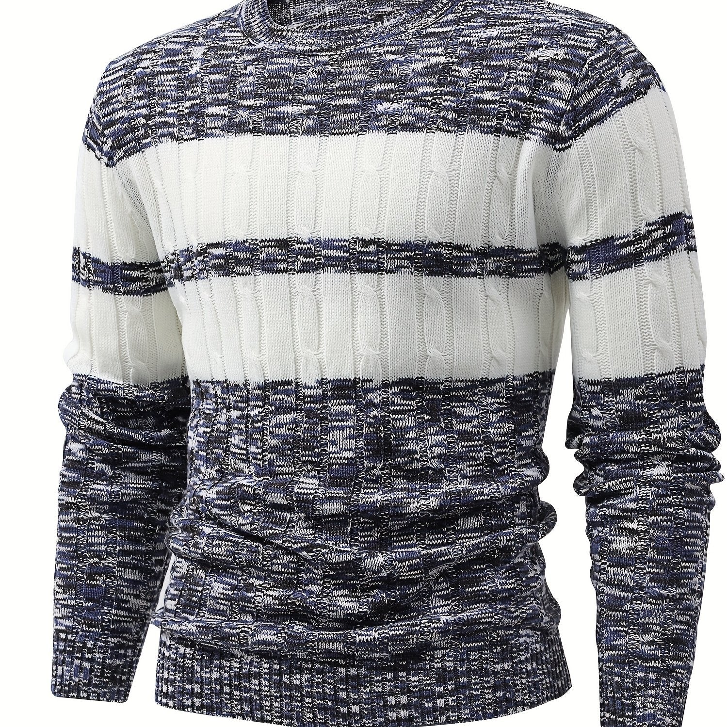 Men's Knitted Block Sweater Round Neck Warm Pullover for Fall Winter