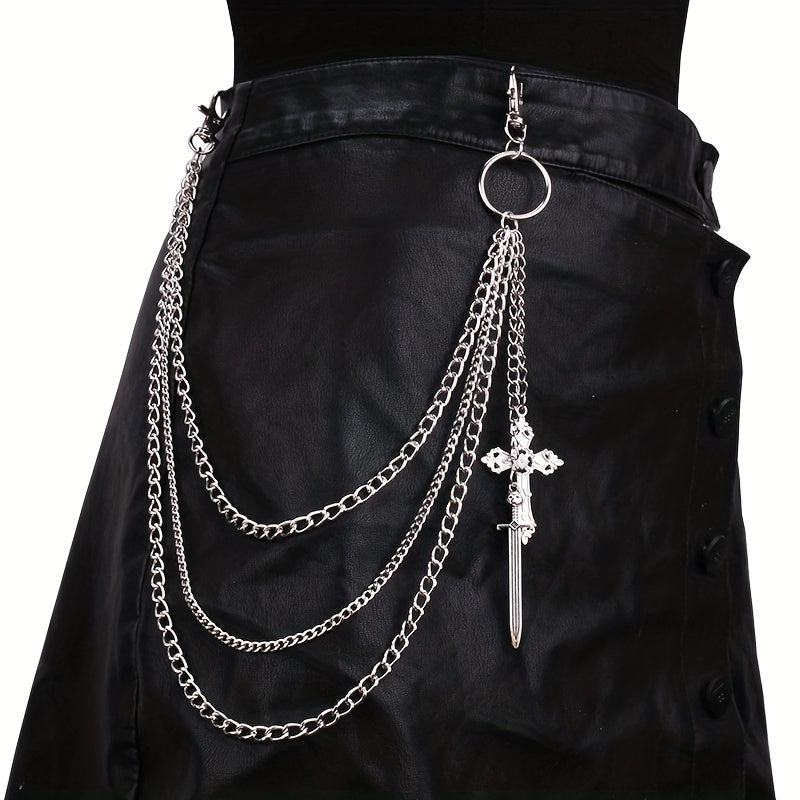 Geometric Cross Pants Chain Sword Pendant Decoration